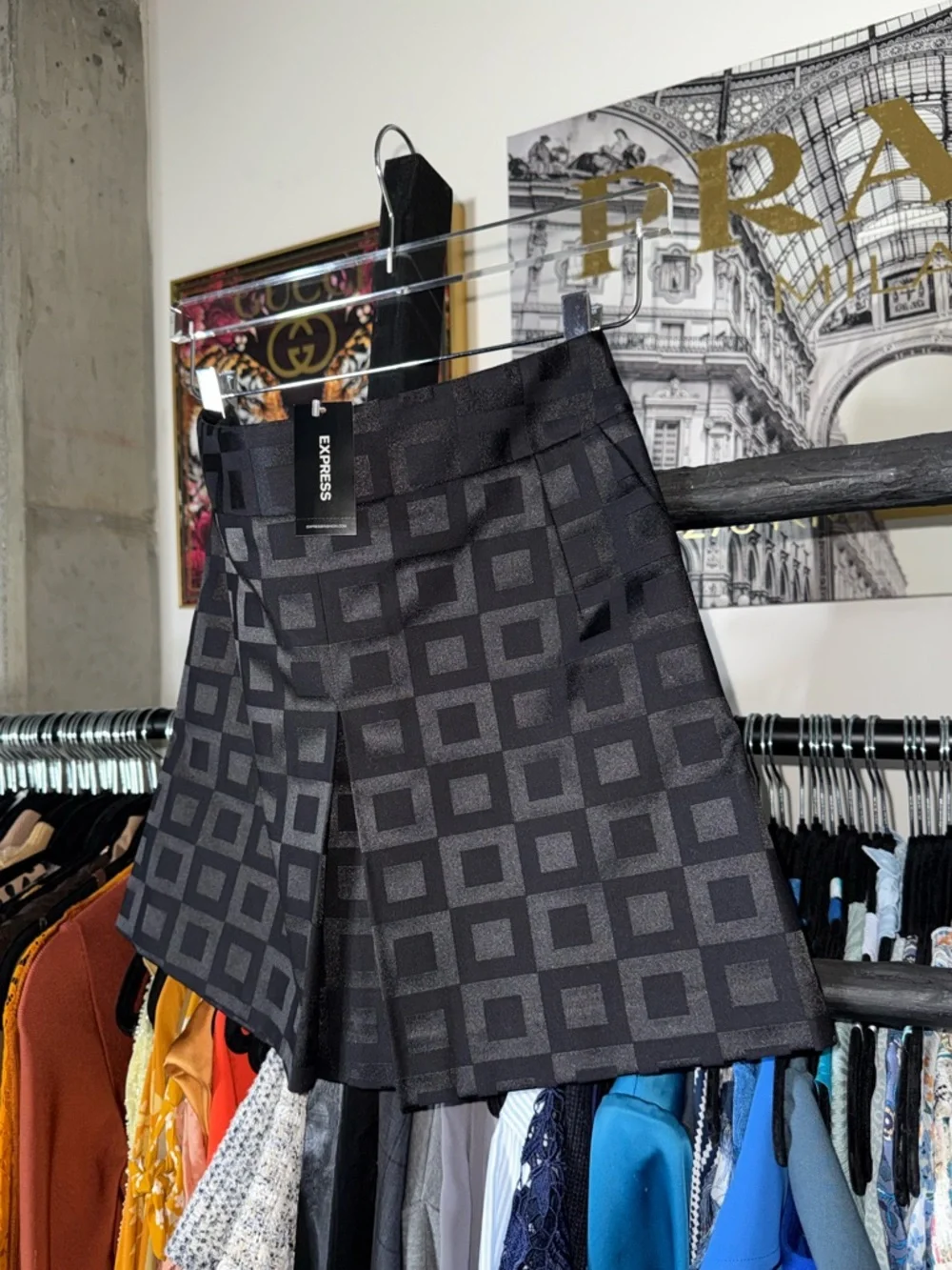 Express Design Studio Black Geometric Jacquard A-Line Mini Skirt Womens 6 New